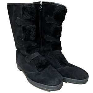 Yodelers black faux fur winter boots Vintage size 8 fuzzy and warm